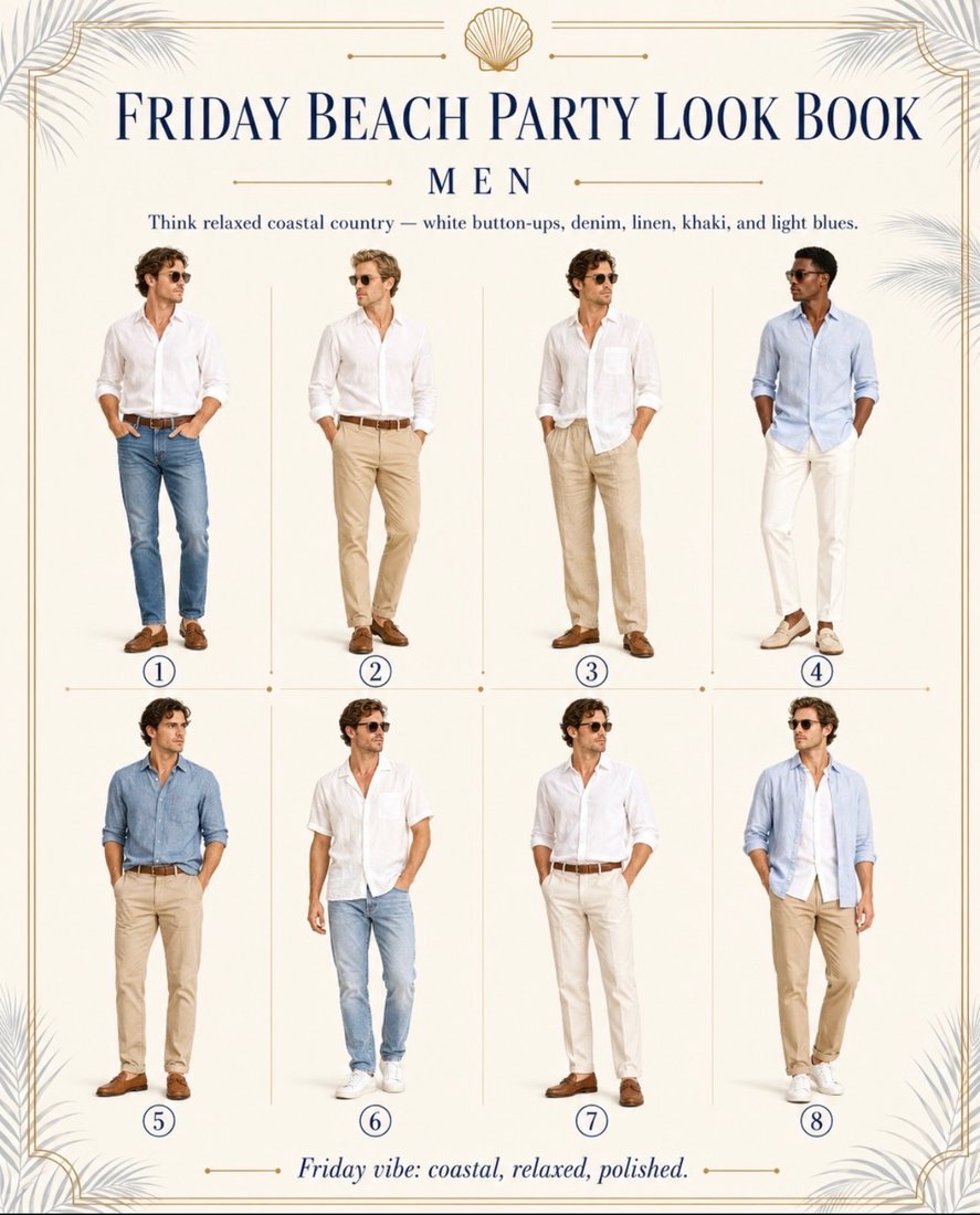 Friday beach party look book for men